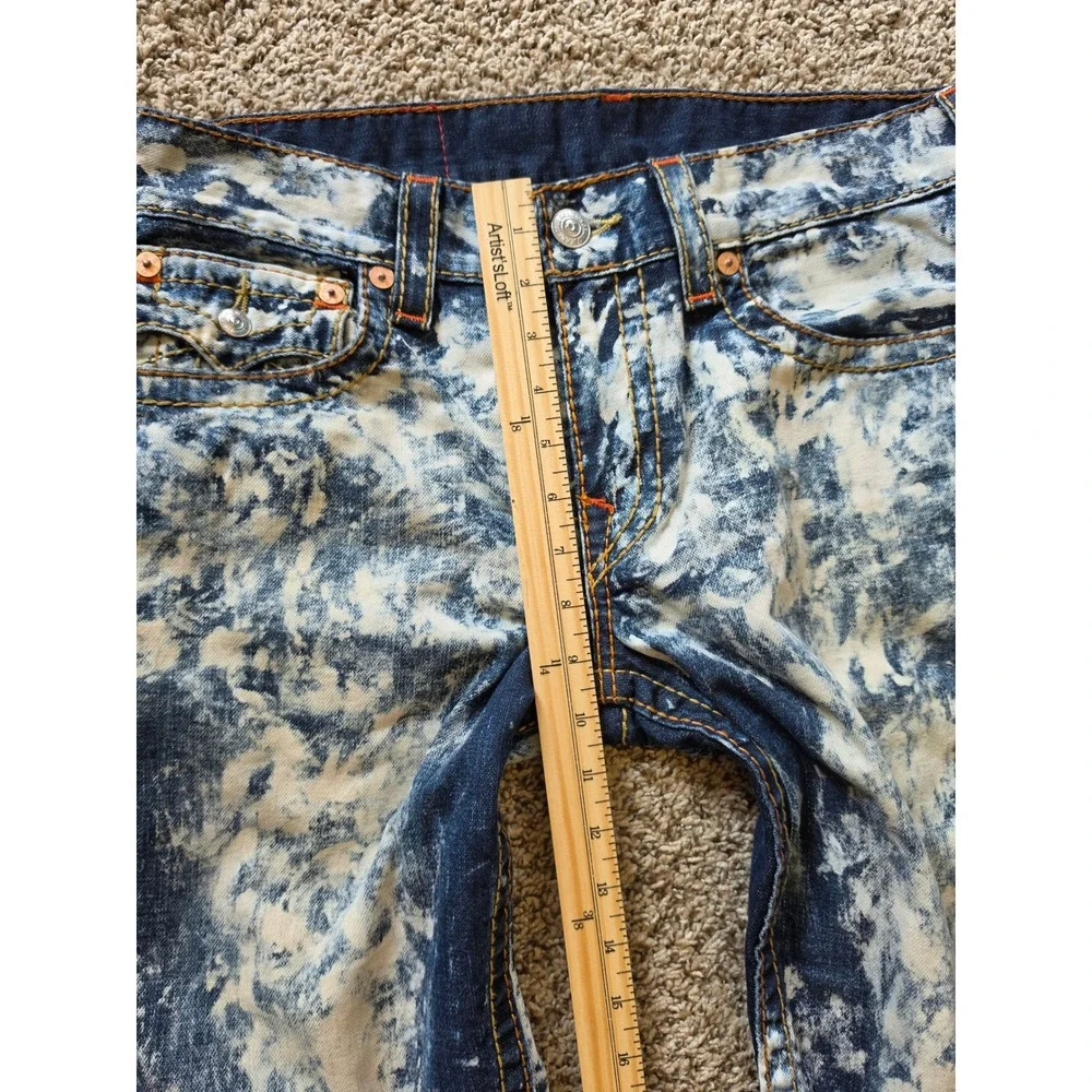 TRUE RELIGION Mens Acid Wash Cut Off Denim Shorts Bleach Splatter Size 31